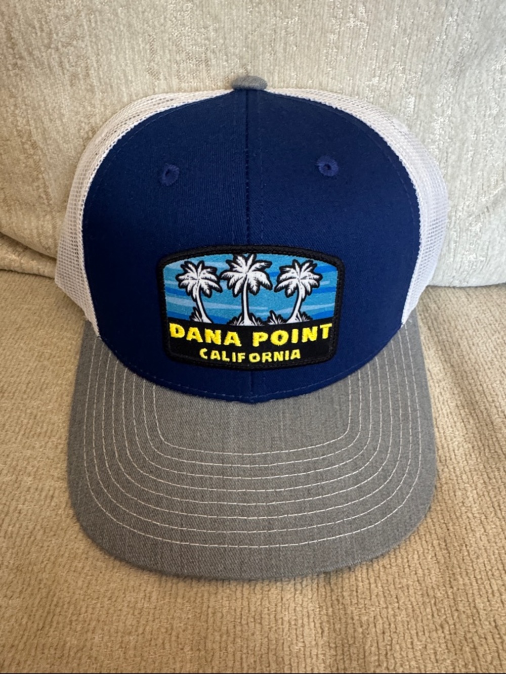Dana Point California Palm Patch Trucker Hat - Navy, Gray, White